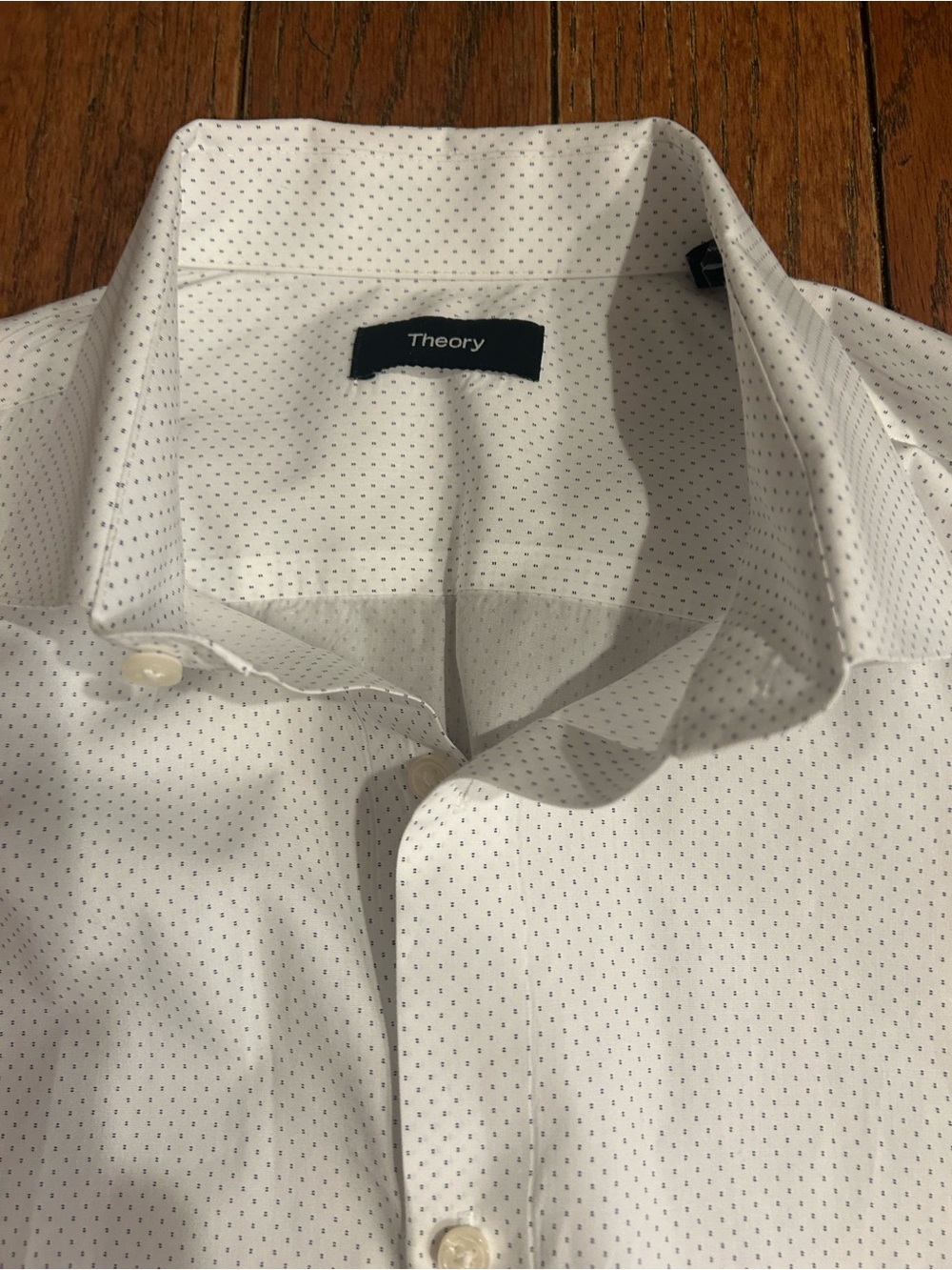 Theory Men's White Dress Shirt With Micro Dot Pattern